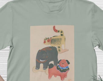 T-shirt Japanese Ukiyo-e Art Tee, cute animals Design, Classic Hokusai Hiroshige Woodblock Print Gift For Art Lovers