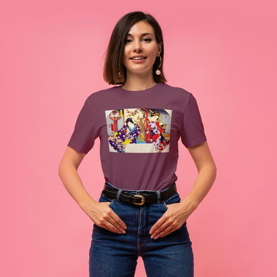 T-shirt Art japonais Ukiyo-e, design élégant de deux scènes de
