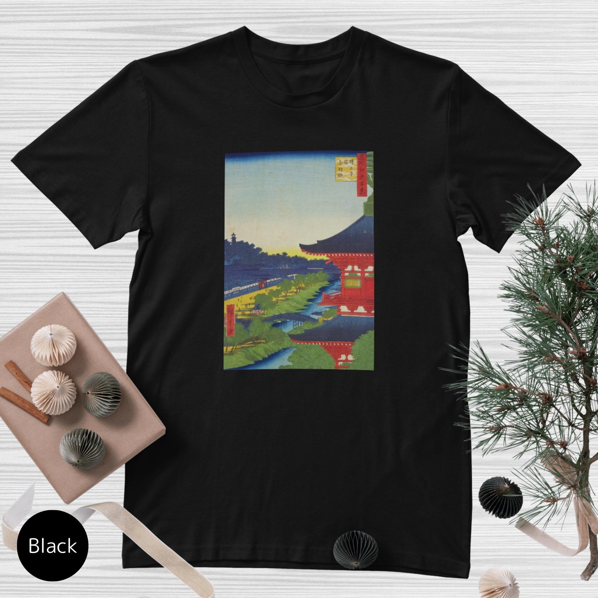 T-shirt Hiroshige Ukiyo-e vue du temple d'Edo, gravure sur bois