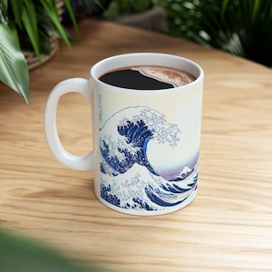 The Great Wave Mug, Hokusai Japanese Art Coffee Cup, Ukiyo-e Wave Ceramic Mug, Mount Fuji Tea Cup, Traditional Japanese Woodblock Print
