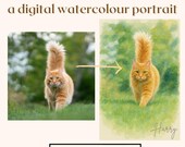 Custom digital watercolour style pet portraits. Digital download. Pet memorial gift. Pet keepsake.