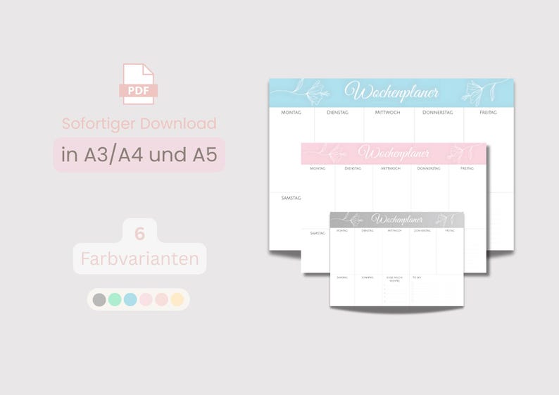 Weekly Planner | 6 Colors & 3 Formats (A3, A4, A5) | Weekly Overview ...