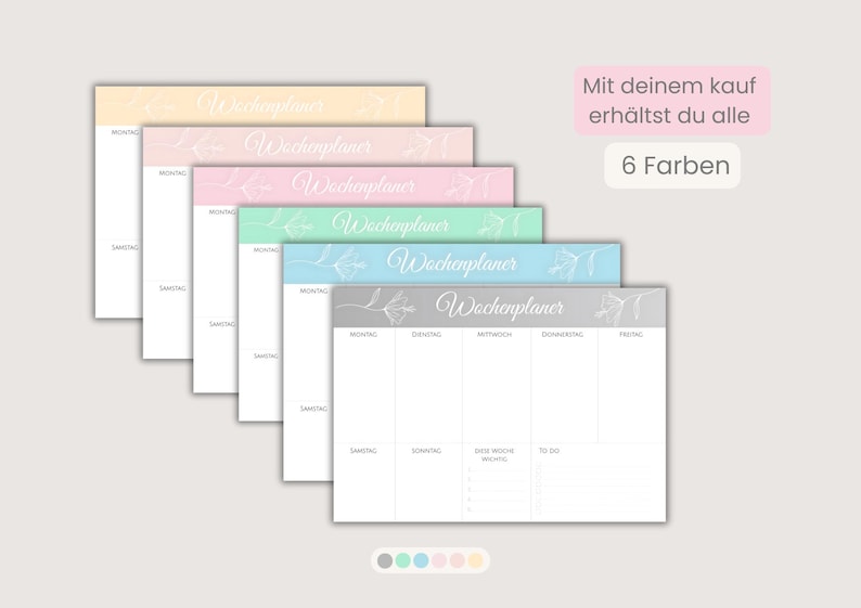 Weekly Planner | 6 Colors & 3 Formats (A3, A4, A5) | Weekly Overview ...