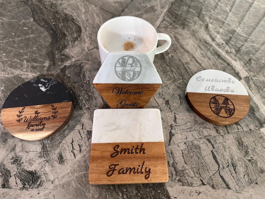 Custom Engraved Wood and Marble Coasters – Personalized Gift ...