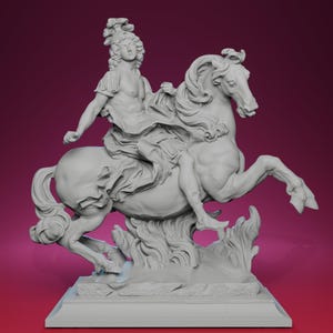 3D Printed Equestrian Statue of King Louis XIV Sculpture – Inspired by the Louvre Museum in Paris