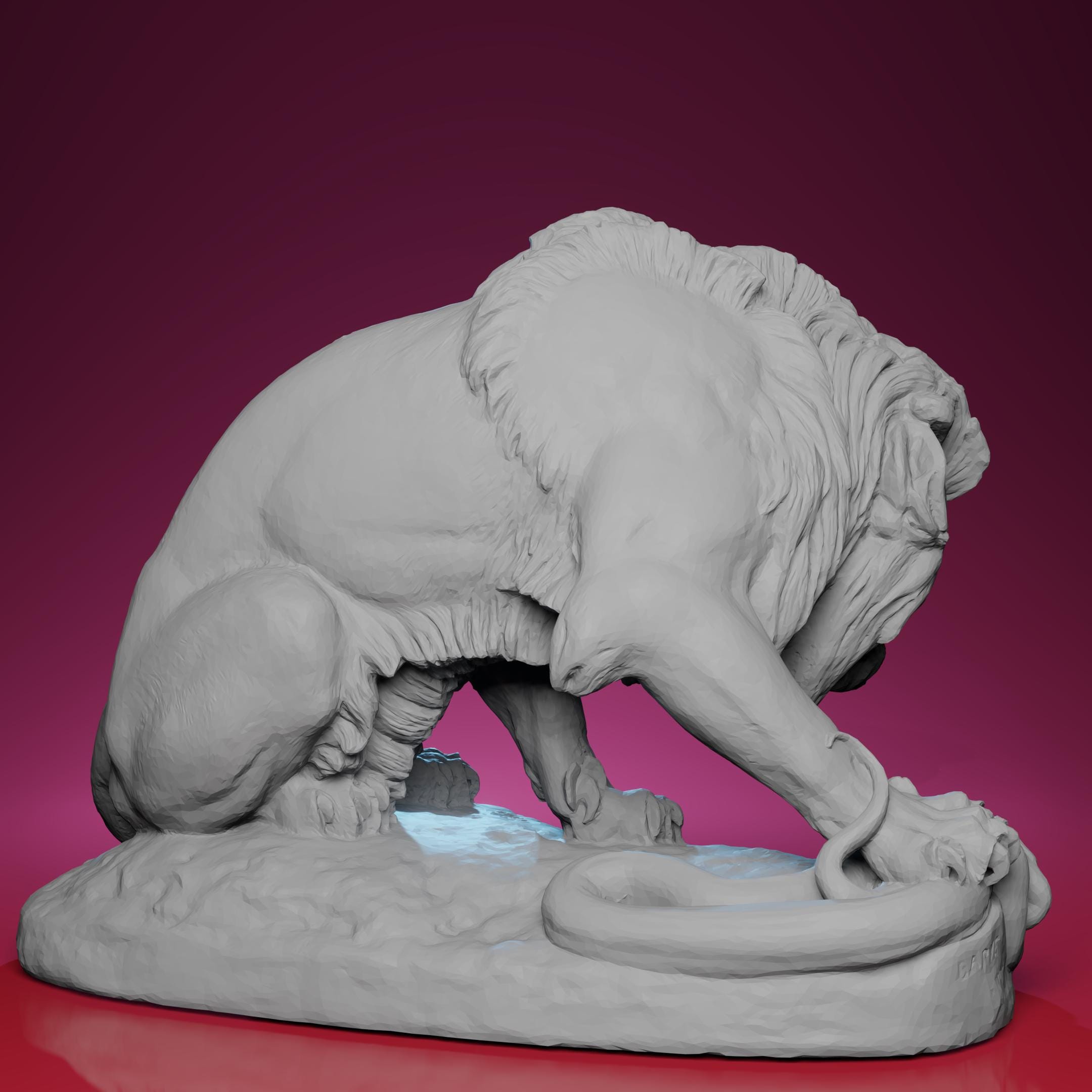 3Dプリントされたライオンと蛇の像 - パリのルーブル美術館に