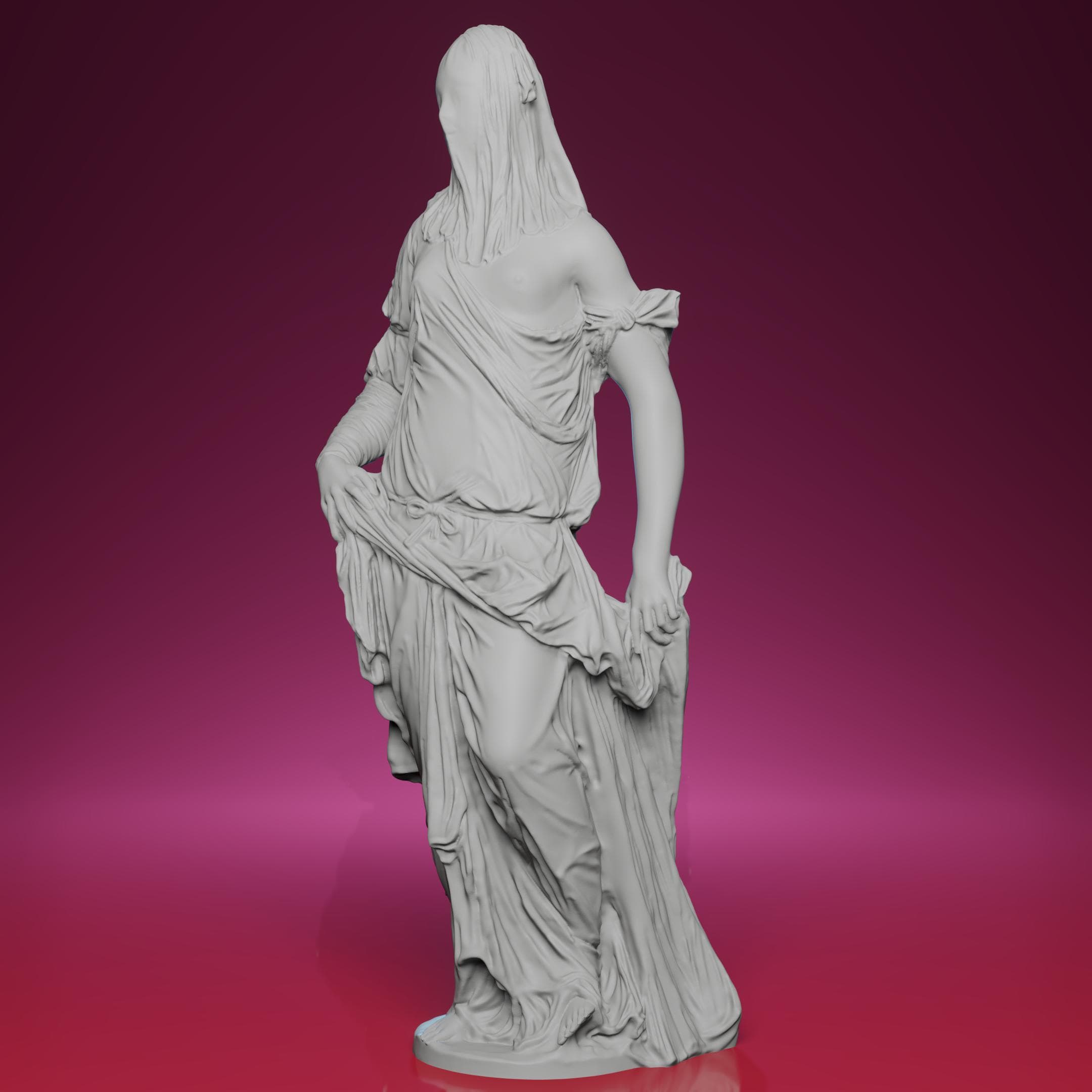 3Dプリントのベールをかぶった女性の胸像 - ルーブル美術館の彫刻に
