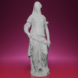 3D Printed Veiled Woman Bust – Inspired by The Louvre Sculpture, Draped Marble Effect, Classical Art Decor