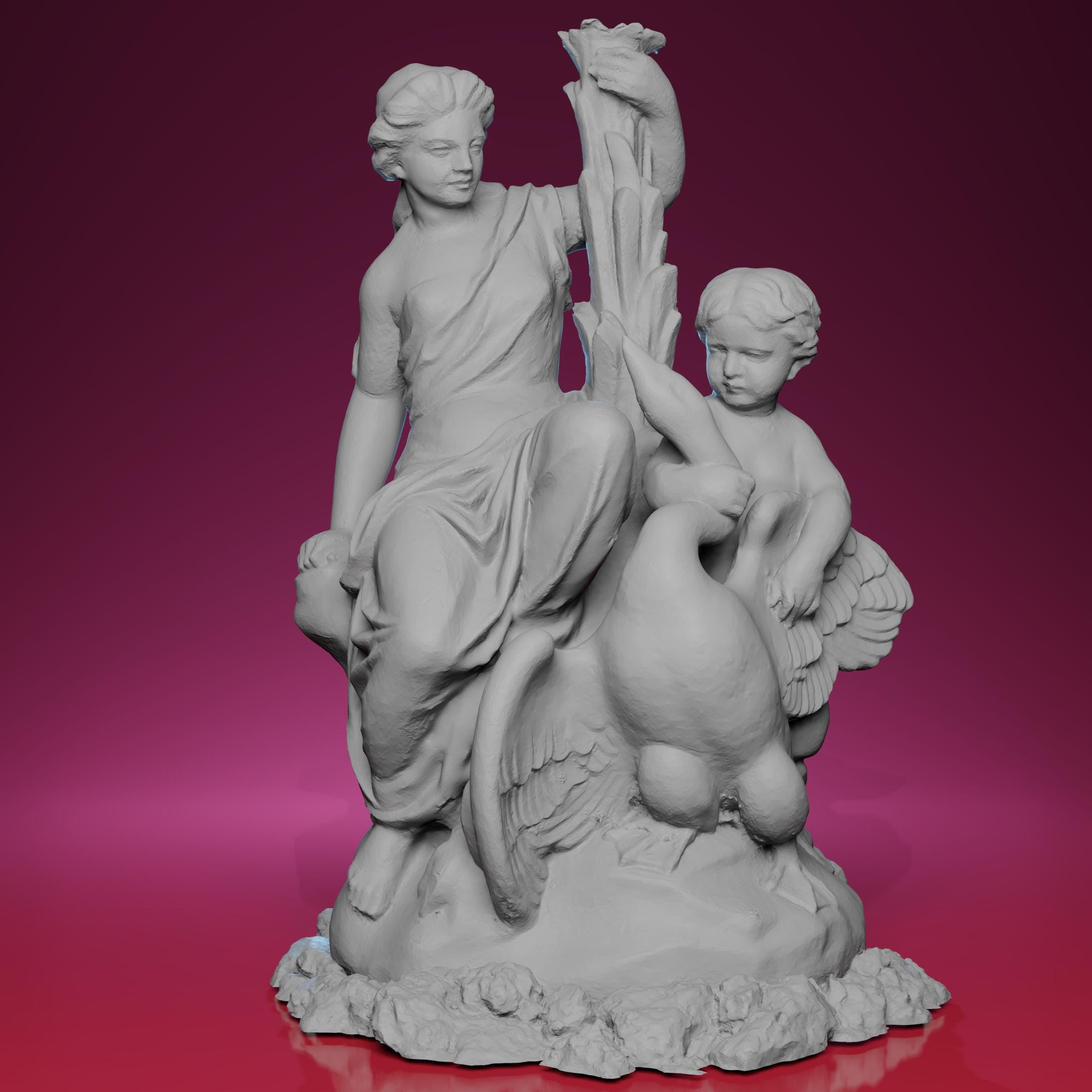 女性と白鳥の金属製彫刻 3Dプリントされたレダと白鳥の彫刻 - オーストリアのクロスターノイ