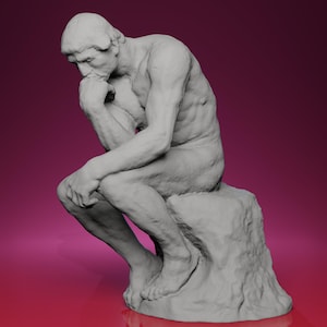 3D Printed The Thinker Sculpture – Inspired by Decorative Arts Museum Plaster Cast, Rodin-Style Statue, Intellectual Decor