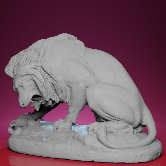 3Dプリントされたライオンと蛇の像 - パリのルーブル美術館に