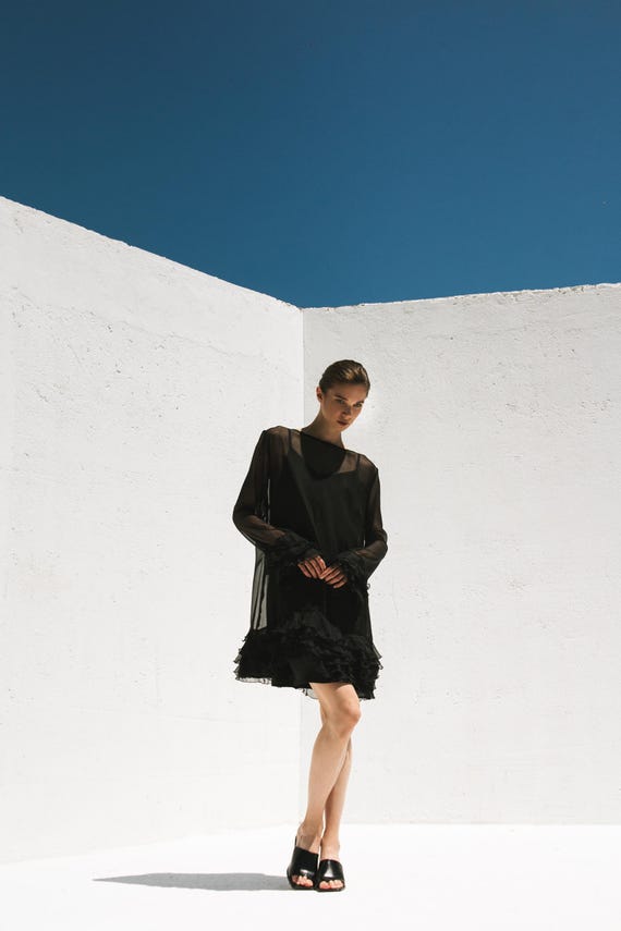 white christmas dresses Joseph Ribkoff Black Chiffon Overlay Dress Style 223742 main image 1