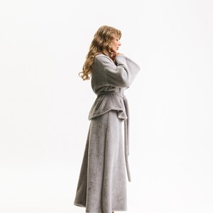 Grey Angora Knit Set, Loungewear Co-Ord With Belted Cardigan And Maxi Skirt