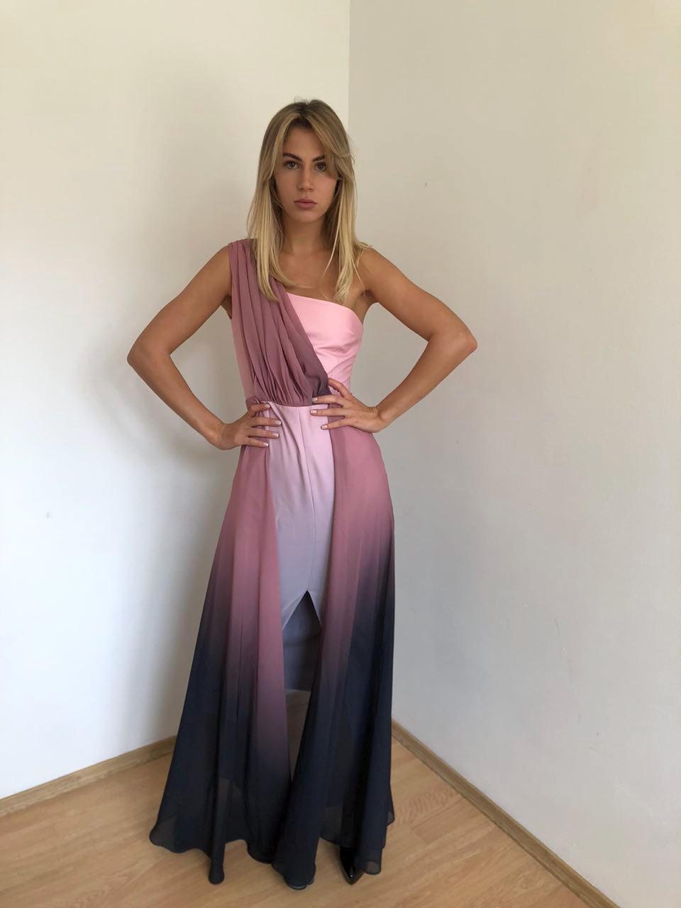 sachin and babi light blue dress Ombre Chiffon Ruffle Maxi Dress – JardinVue main image 1