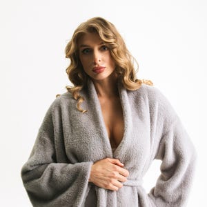 Grey Angora Knit Set, Loungewear Co-Ord With Belted Cardigan And Maxi Skirt
