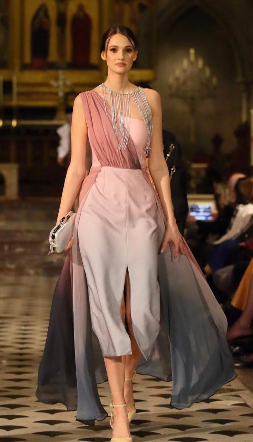 Chiffon and Silk Ombre Dress, Asymmetrical One-shoulder Gown, Elegant Flowy Silhouette, Special Occasions Maxi Dress, Custom Fit