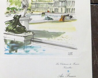 Menu Air France vintage, Les Chateaux de France Versailles par Pierre Pages Cover, Menu du jour, avril 1960