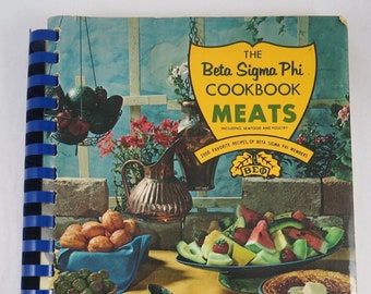 Beta Sigma Phi MEATS Cookbook, 2000 Favorite Recipes, 1960s Compilation Recipe book, 1967 Collectible Spiral Bound Cook Book