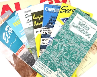 Brochures de voyage dans le Colorado, souvenirs de collection, Gray Line, banderole pour pare-chocs Royal Gorge, routes panoramiques, destinations, cartes, ranch hôtel, autoroutes