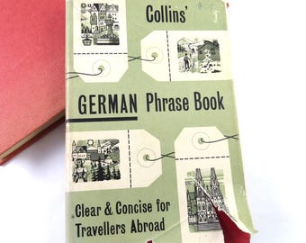 Recueil de phrases en allemand Collins, guide du voyageur vintage des années 1950