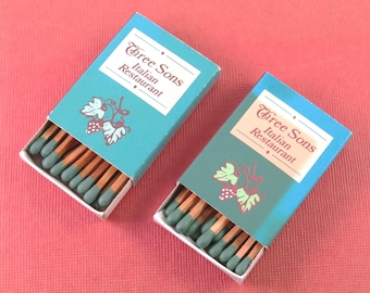 Boîtes d'allumettes vintage pour restaurant italien Three Sons, allumettes en bois souvenir du Colorado