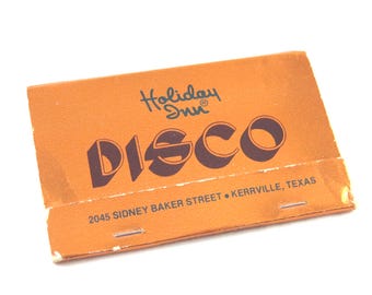 Allumettes vintage Holiday Inn DISCO, Kerrville, Texas, couple de danseurs, couvercle en cuivre brillant
