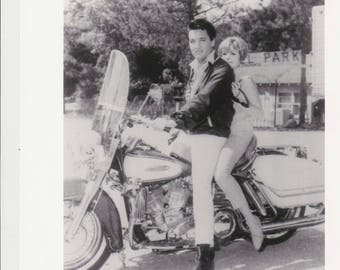 SPINOUT Photo Elvis Presley & Deborah Walley on Harley Motorcycle, Vintage Movie Promo 8x10 Black and White Glossy Photograph