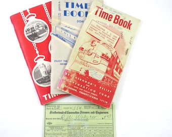 Vintage BRCF Time Books, Lot of 3 AND Brotherhoods Relief, Compensation Fund Receipts, 1963, 65 , 1973