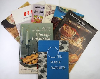 Vintage Recipe Booklets, Lot of 9, Shrimp, Beef, Saurkraut, Chicken, Marshmallow Recipes, 1930s - 1970s Cookbooks, Advertising Promo Recipes