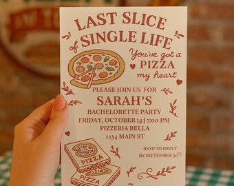 Laatste stukje vrijgezellenfeestuitnodiging | Uitnodiging vrijgezellenfeest pizzafeest