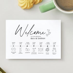 Cartão de boas-vindas e datas do casamento