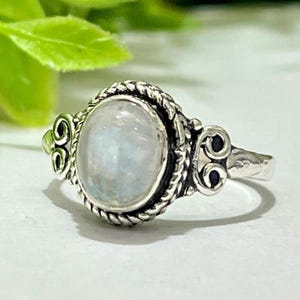 Rainbow Moonstone Ring: Sterling Silver Boho Stacking Ring