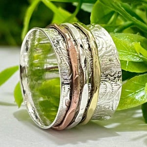 Handmade Flower Band Ring |925 Sterling Silver |   Unique Spinner Ring | Anxiety Ring |Worry Ring | Meditation Ring |