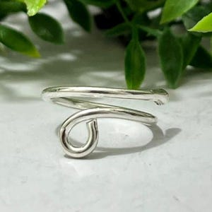 Minimalist Spiral Sterling Silver Ring: Adjustable Open Band, Boho Jewelry