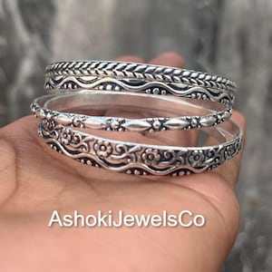 Handmade oxidiertes Silber Armreifen Set | Boho Tribal Floral Manschette Armbänder | Vintage Style Schmuck Geschenk