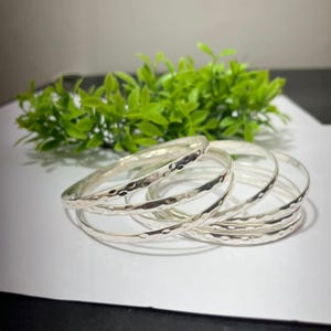 Handmade Hammered Silver Bangle Set | Sterling Silver Stacking Bracelets | Minimalist Jewelry Gift for Women