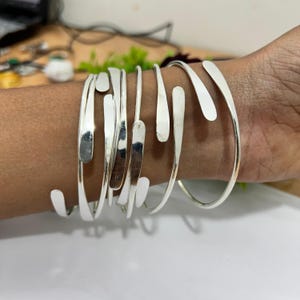 Sterling Silver Bangle Set: Handmade Open Cuff Stacking Bracelets