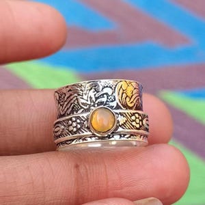 Opal Spinner Ring | Sterling Silver Fidget Anxiety Ring | Boho Meditation Ring for Women | October Birthstone Gift | Opal Fidget Band,