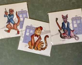 Doctor Mew Art Print of Doctor Cats your choice of 14 Doctors 8x8”