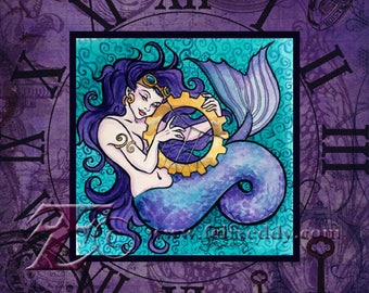 Steampunk Mermaid-8x8 archival Print from Original artwork by Felix Eddy