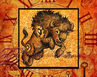 Steampunk Buffalo-8x8 archival Print from Original artwork by Felix Eddy