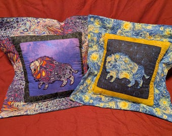 Buffalo Applique Embroidered  Quilted Throw Pillow