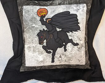 Headless Horseman Embroidered  Quilted xl Throw Pillow