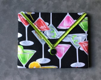 Martini Print padded Clutch Bag - Perfect Travel case for cosmetics, Kindle, Nook, e-readers