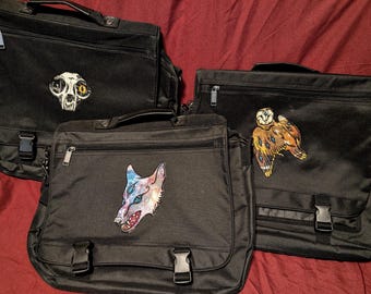 Embroidered Messenger Bag: Mystical Wolf or Cat Skull Design