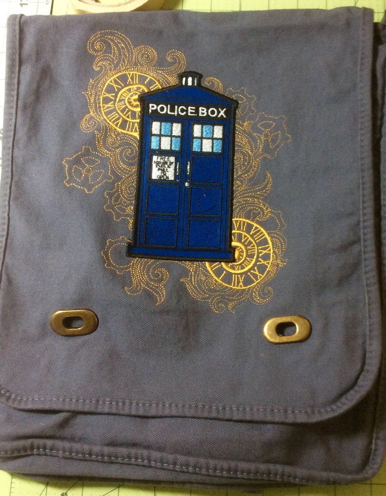 POLICE BOX Embroidered original Steampunk Messenger Bag