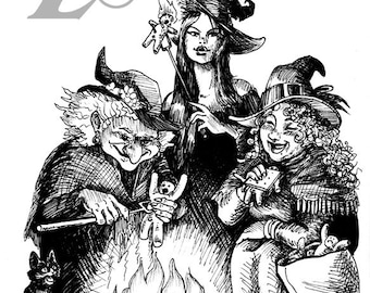 Witchy pen & ink YOUR CHOICE art print 8x10 from original works by Felix Eddy
