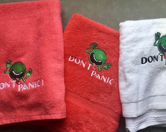 Don't Panic! Embroidered Bath Towel