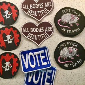 Political sew-on Embroidered patch VOTE, Beautiful, gearcat, Trash
