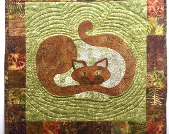 Pumpkin Cat Wall Quilt or table centerpiece  17x17